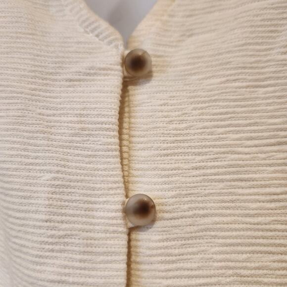 Texture & Thread Madewell Button Up Sleeveless Beige Textured Front Tie Top Sz M - Picture 2 of 5